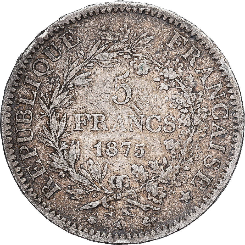 France, 5 Francs, Hercule, 1875, Paris, Petit A, Silver, EF(40-45)