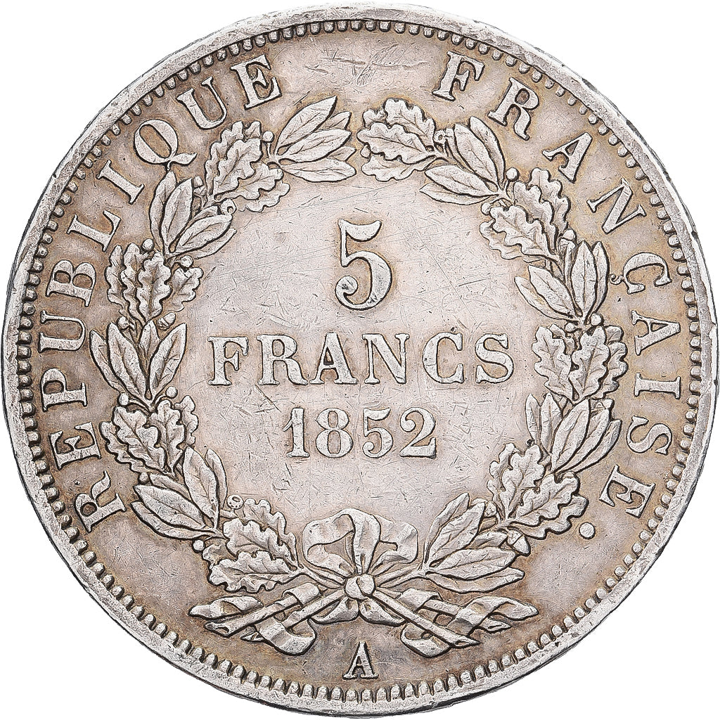 France, Louis-Napoléon Bonaparte, 5 Francs, 1852, Paris, Grosse tête, Argent
