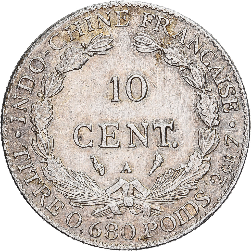 Indochina Francesa, 10 Cents, 1925, Paris, Prata, AU(55-58), Lecompte:166