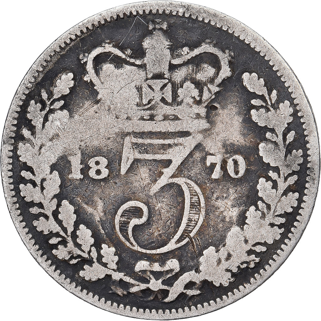 Groot Bretagne, Victoria, 3 Pence, 1870, Zilver, FR, KM:730
