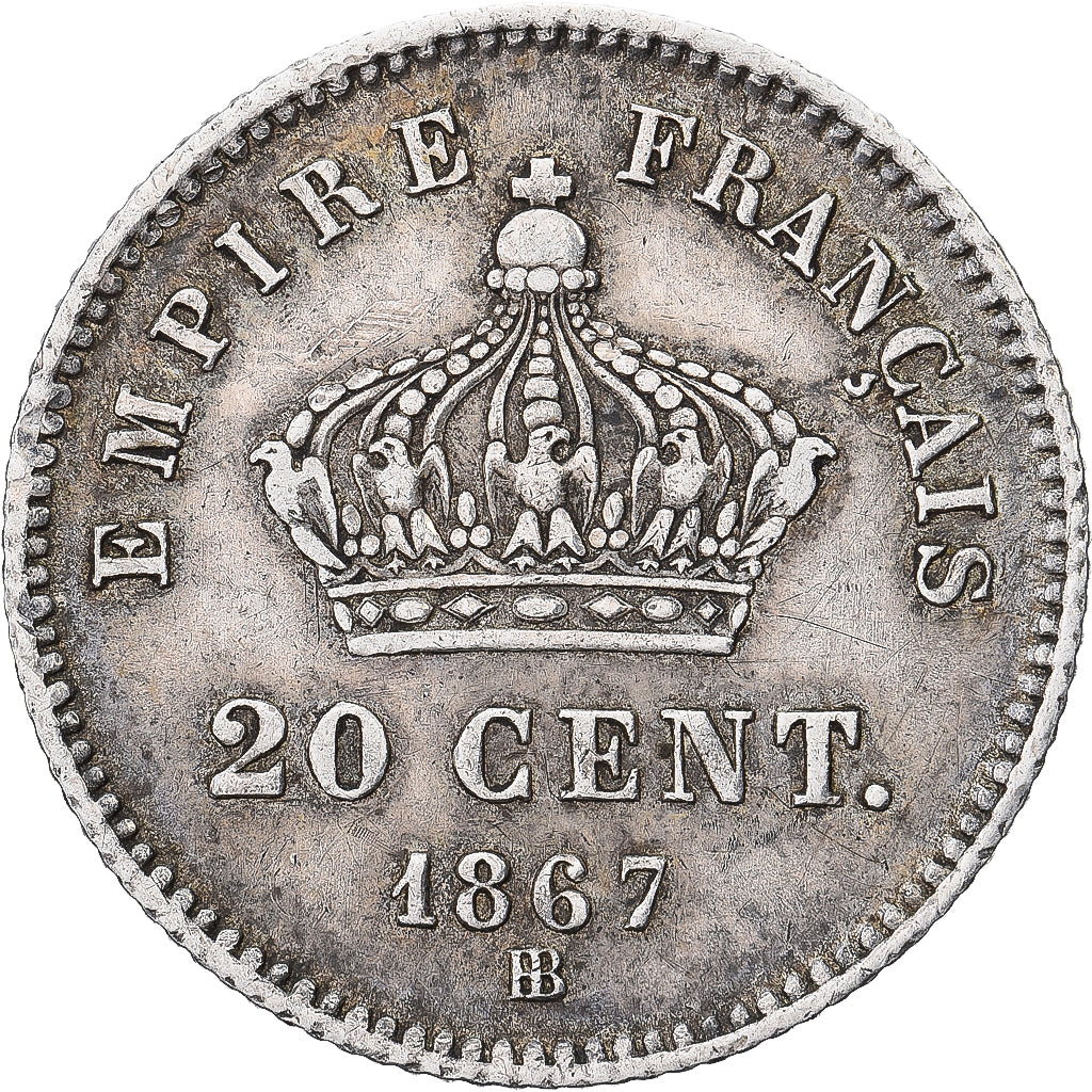 Francia, Napoleon III, 20 Centimes, 1867, Strasbourg, Argento, BB, Gadoury:309
