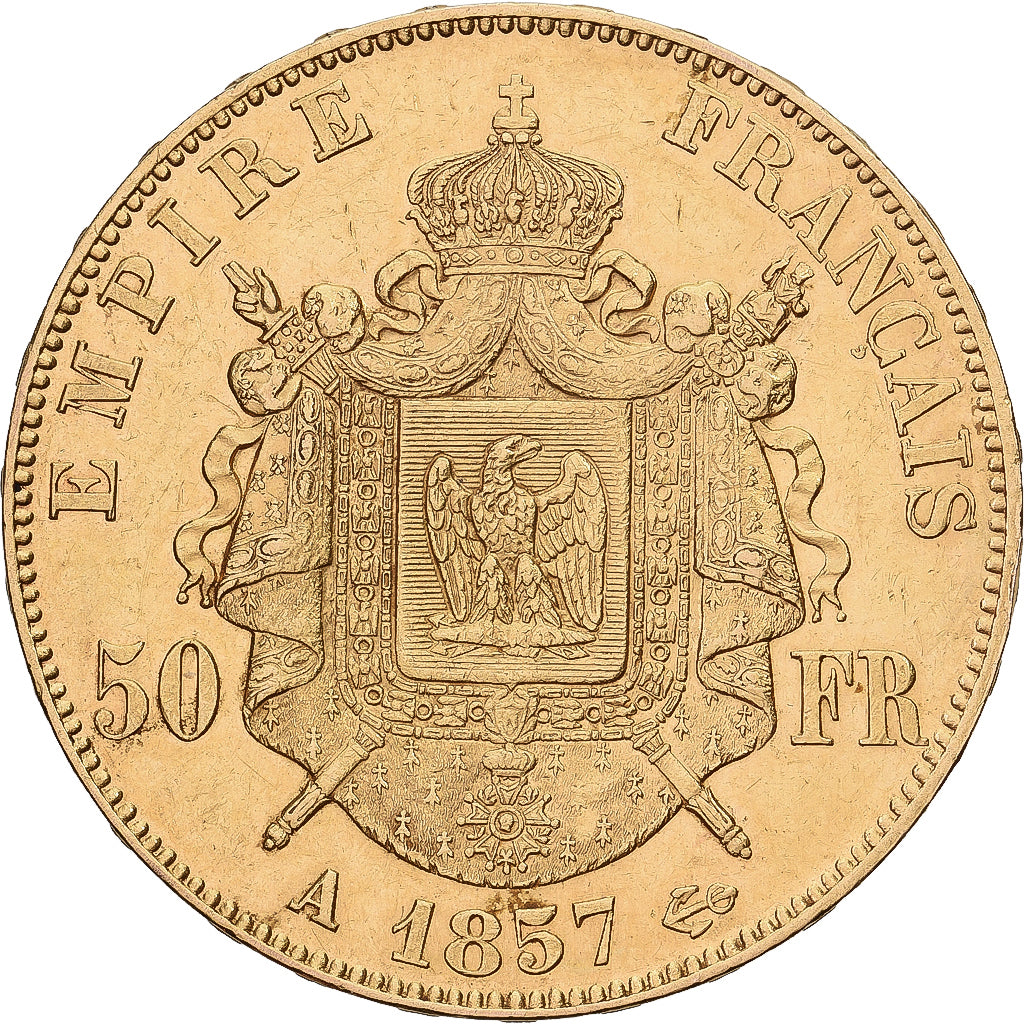 Francia, Napoleon III, 50 Francs, 1857, Paris, Oro, BB+, Gadoury:1111, KM:785.1