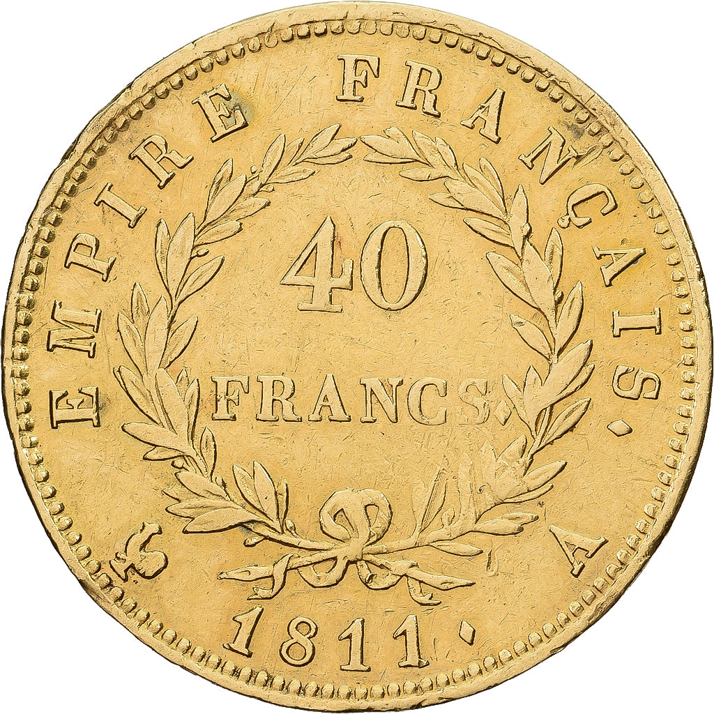 Francia, Napoleon I, 40 Francs, 1811, Paris, Oro, MB+, Gadoury:1084, KM:696.1