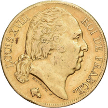 França, Louis XVIII, 20 Francs, 1820, Paris, Dourado, EF(40-45), Gadoury:1028