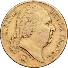 France, Louis XVIII, 20 Francs, 1820, Paris, Gold, EF(40-45), Gadoury:1028
