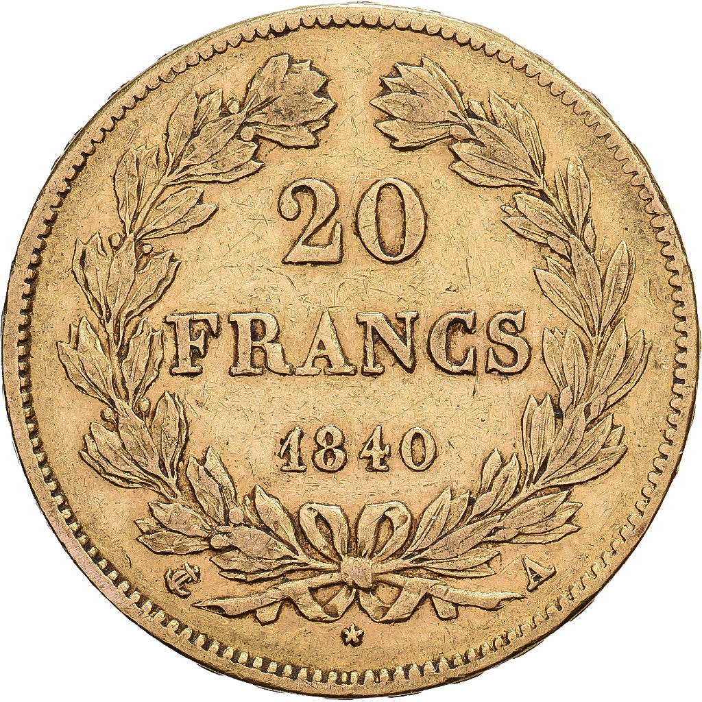 Frankrijk, Louis Philippe I, 20 Francs, 1840, Paris, Goud, ZF, Gadoury:1031