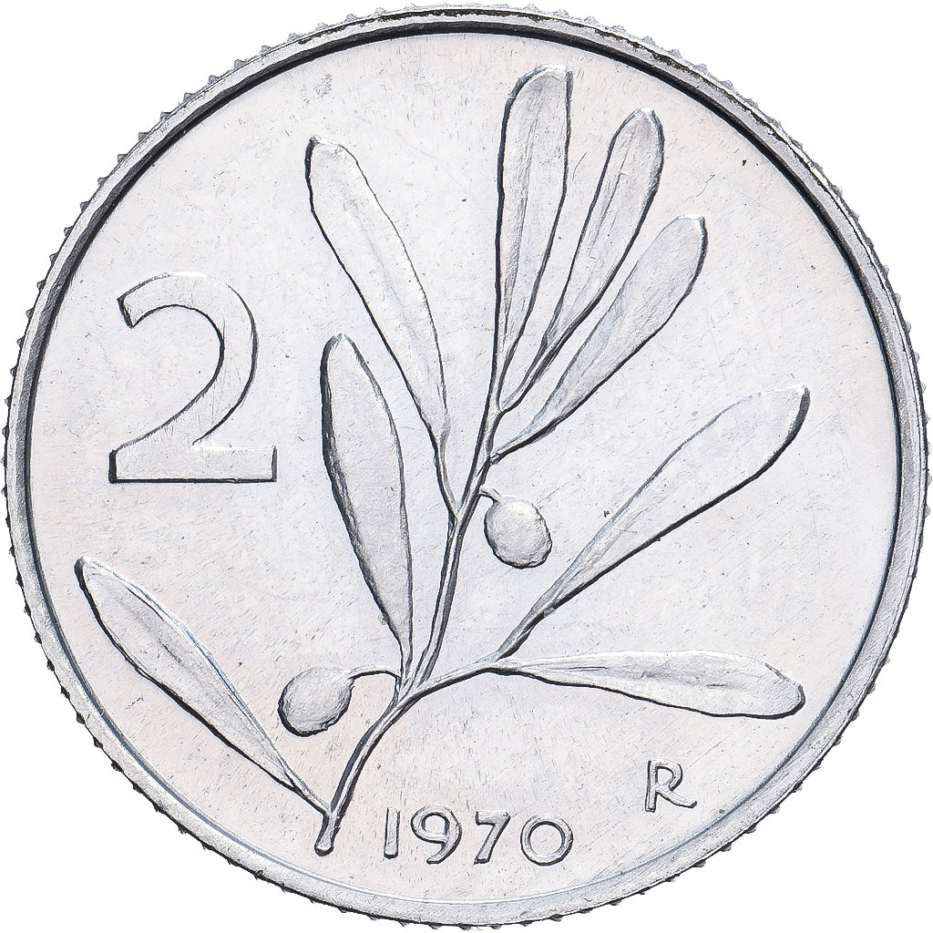 Italia, 2 Lire, 1970, Rome, Alluminio, SPL-, KM:94