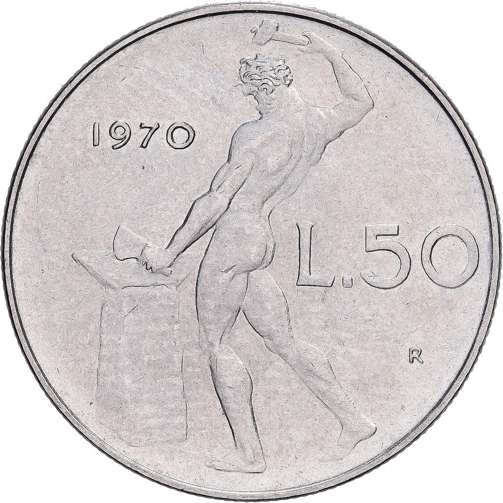 Italië, 50 Lire, 1970, Rome, Stainless Steel, PR, KM:95.1