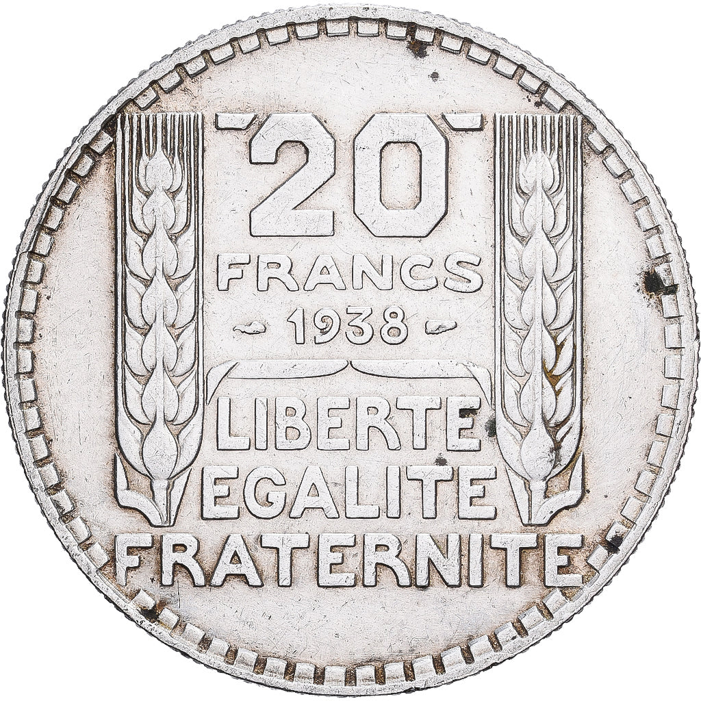 França, 20 Francs, Turin, 1938, Paris, Prata, EF(40-45), Gadoury:852, KM:879