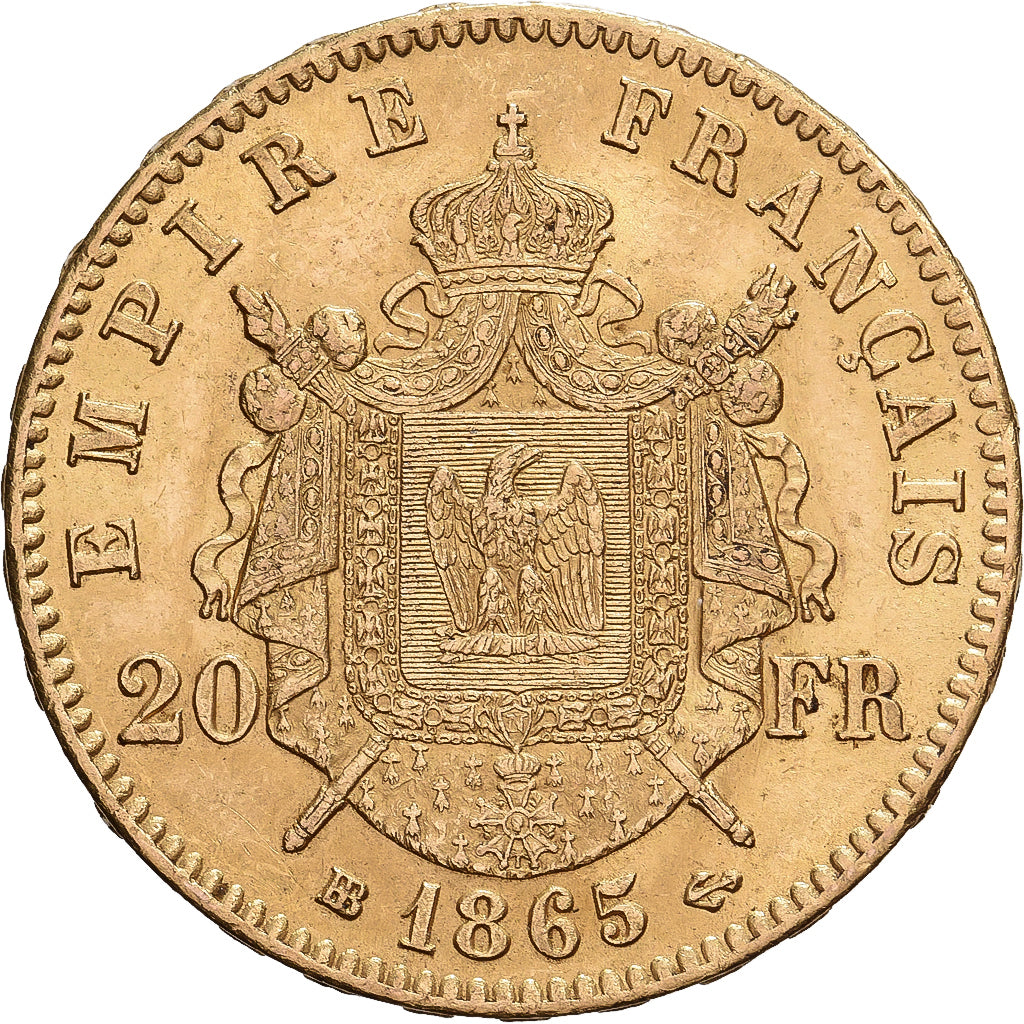 Francia, Napoleon III, 20 Francs, 1865, Strasbourg, Oro, MBC+, Gadoury:1062