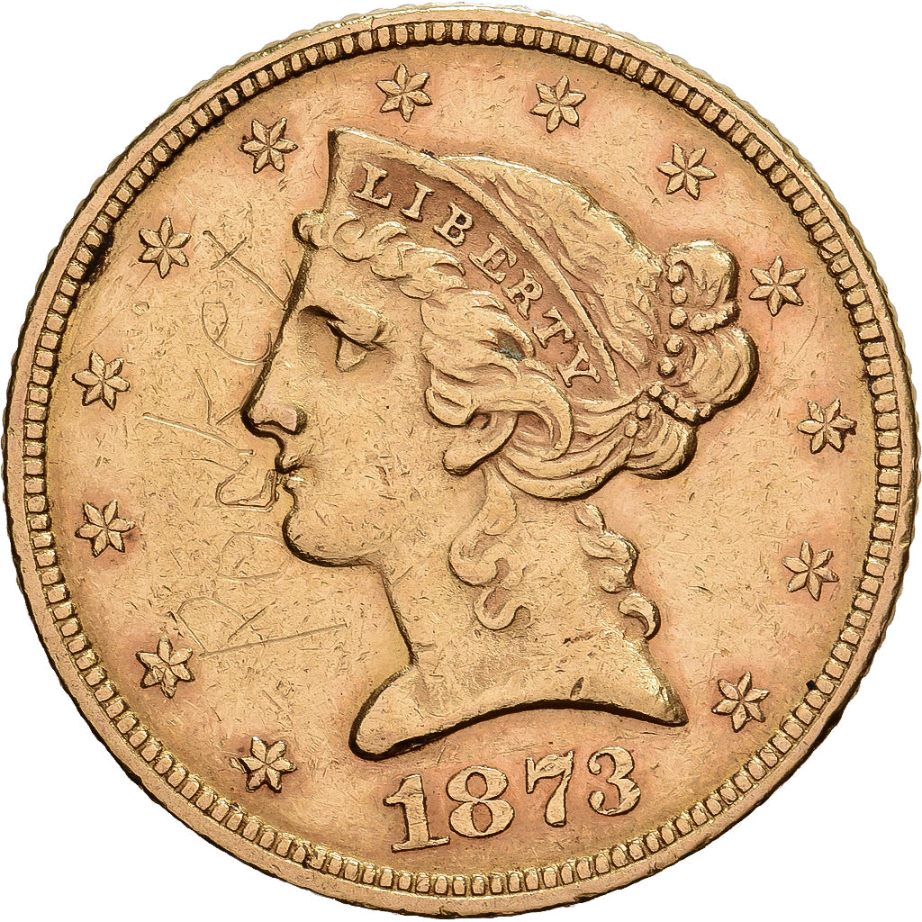 United States, $5, Half Eagle, Coronet Head, 1873, U.S. Mint, Gold, EF(40-45)