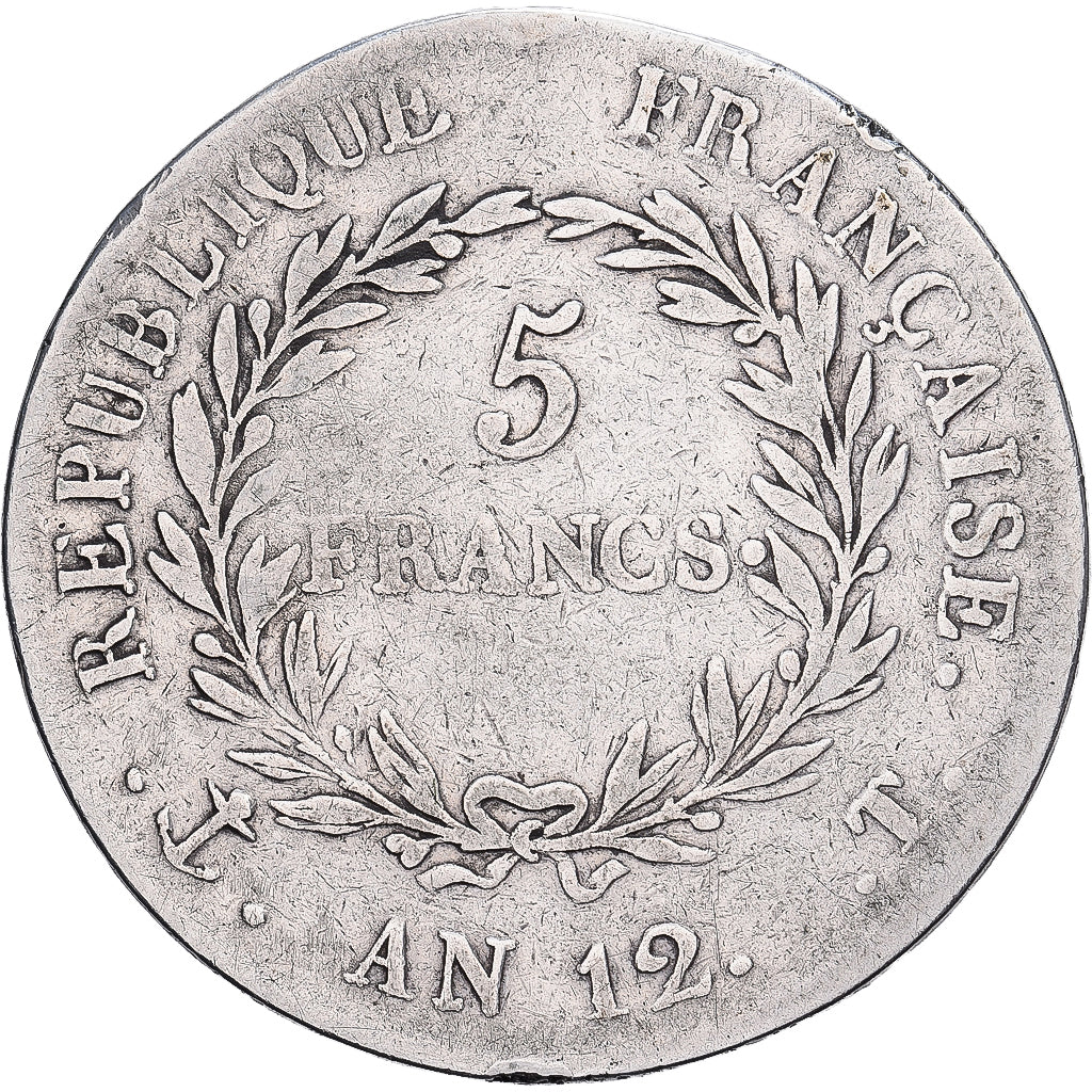 França, Bonaparte Premier Consul, 5 Francs, An 12 (1804), Nantes, Prata