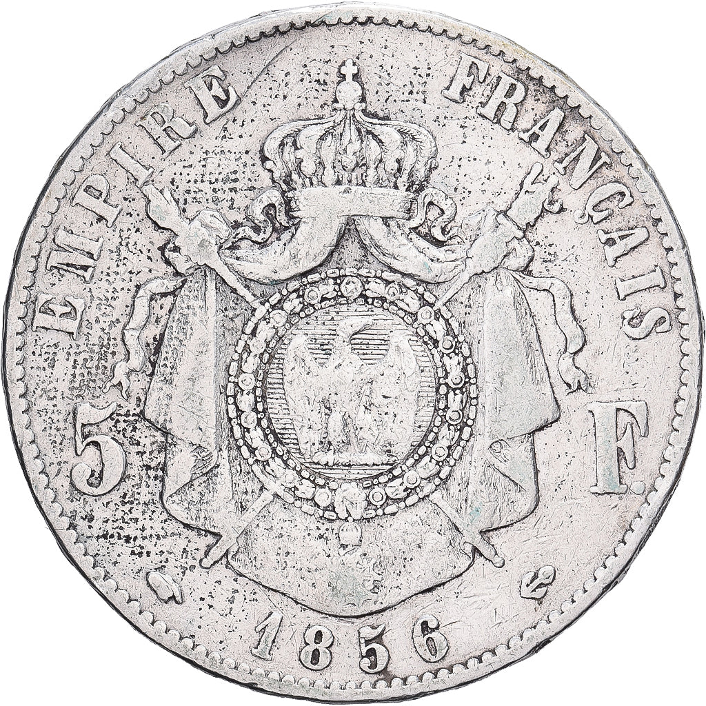 Francia, Napoleon III, 5 Francs, 1856, Paris, Plata, BC+, Gadoury:734, KM:782.1