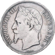 France, Napoléon III, 5 Francs, 1869, Strasbourg, Argent, TB+, Gadoury:739