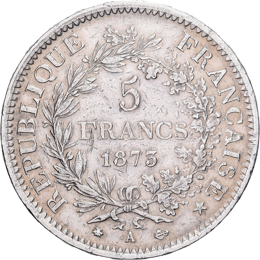 França, 5 Francs, Hercule, 1873, Paris, Prata, EF(40-45), Gadoury:745a