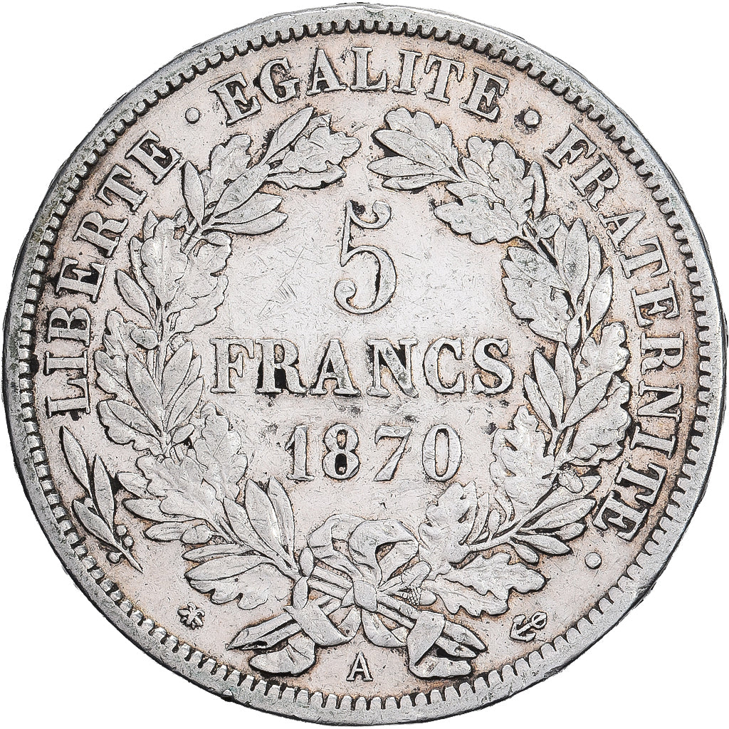 França, 5 Francs, Cérès, 1870, Paris, Prata, AU(50-53), Gadoury:742, KM:819