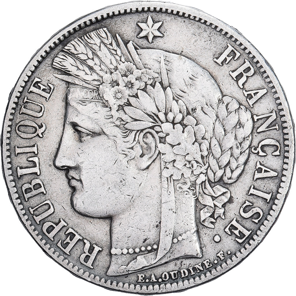 França, 5 Francs, Cérès, 1870, Paris, Prata, EF(40-45), Gadoury:742, KM:819