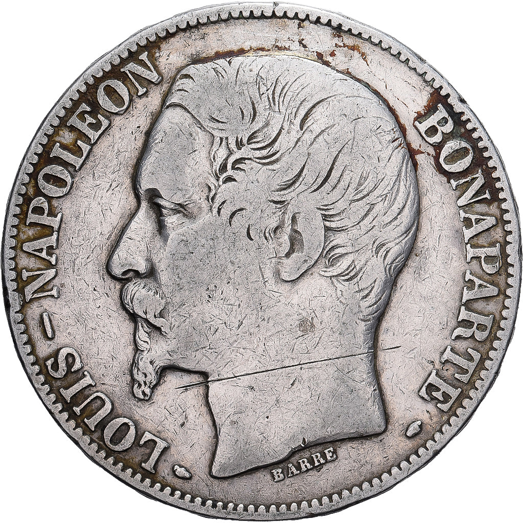 Francia, 5 Francs, Louis Napoléon Bonaparte, 1852, Paris, Grosse tête, Plata