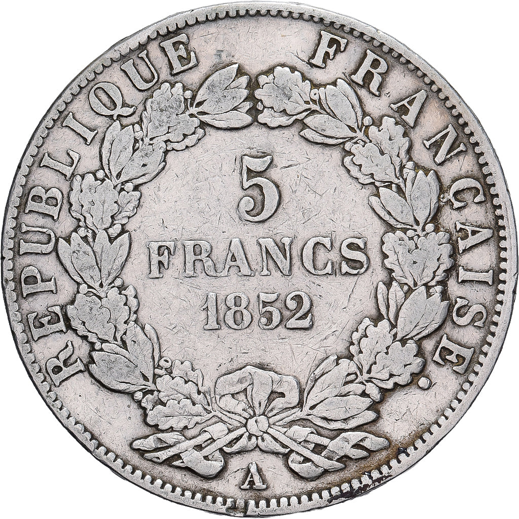 Francia, 5 Francs, Louis Napoléon Bonaparte, 1852, Paris, Grosse tête, Plata
