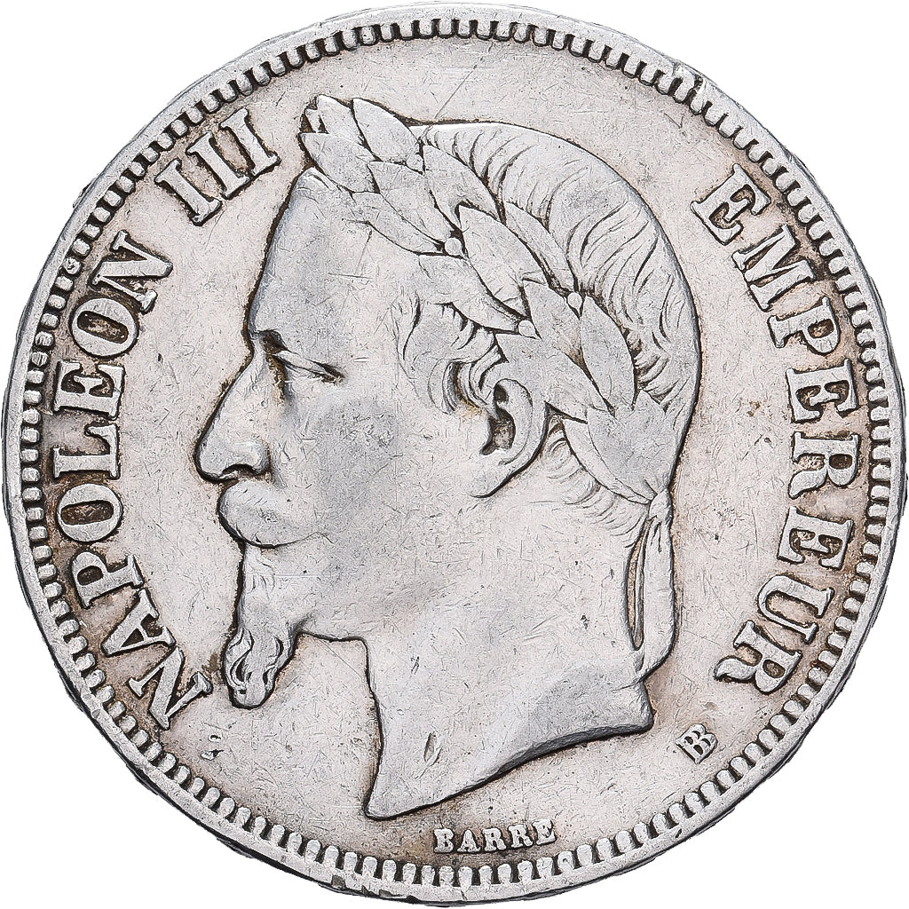 France, Napoleon III, 5 Francs, 1870, Strasbourg, Silver, EF(40-45)