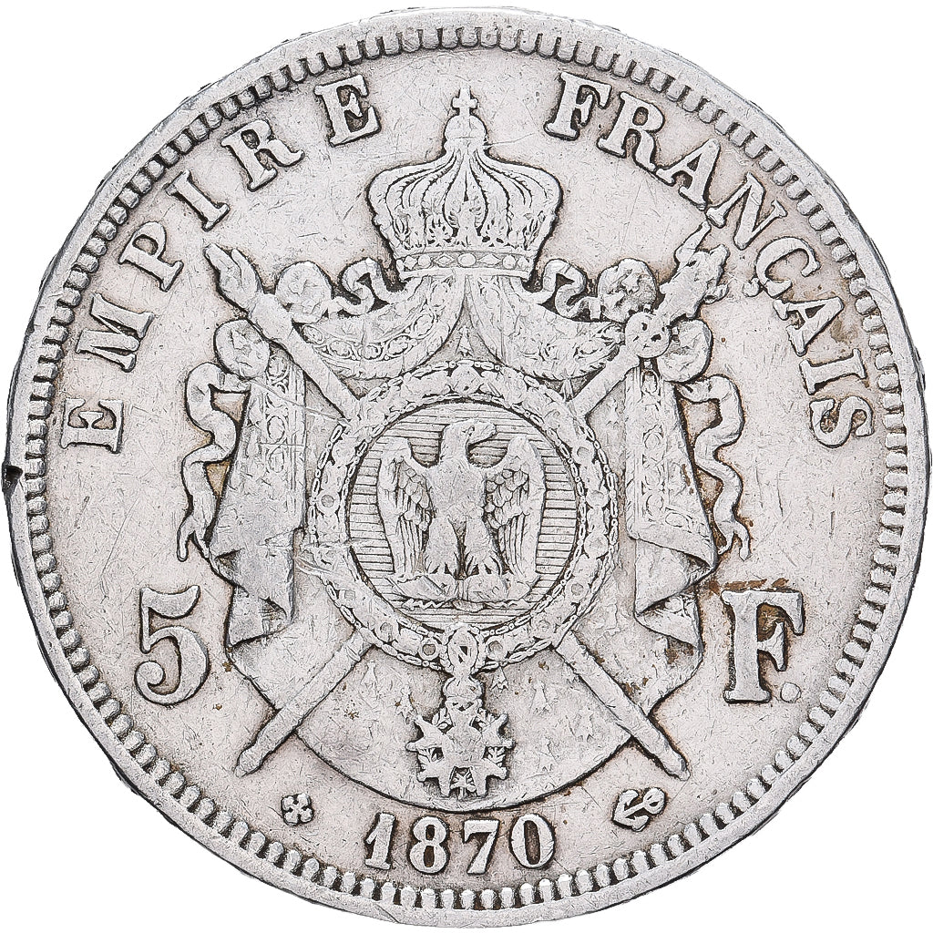 France, Napoleon III, 5 Francs, 1870, Strasbourg, Silver, EF(40-45)