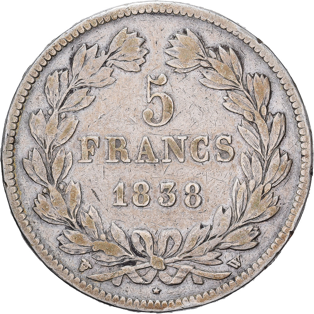 France, Louis Philippe I, 5 Francs, 1838, Lille, Silver, VF(30-35), Gadoury:678