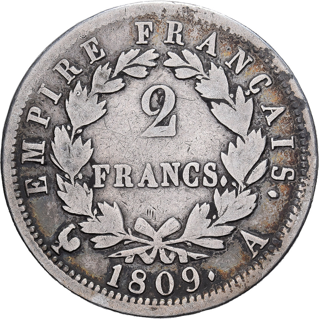 France, Napoleon I, 2 Francs, 1809, Paris, Silver, VF(20-25), Gadoury:501