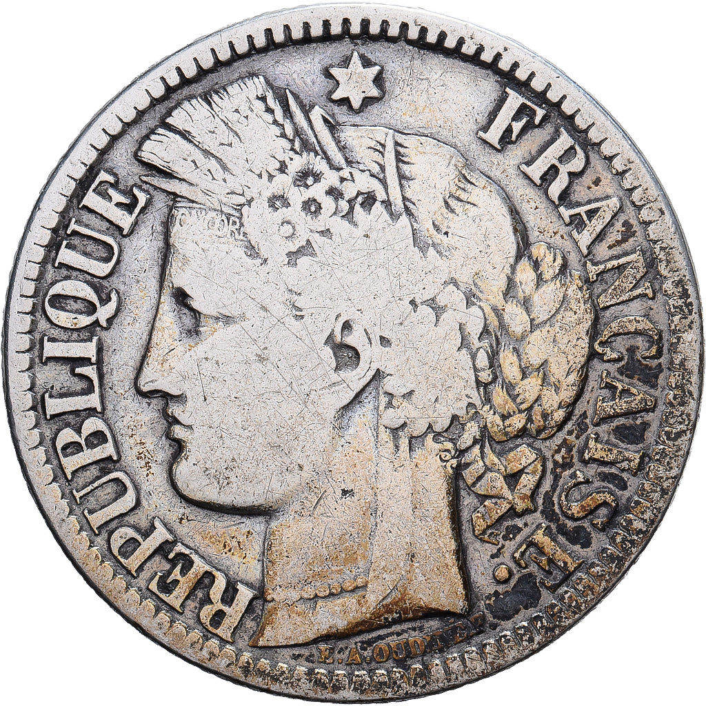 France, 2 Francs, Cérès, 1871, Paris, Petit K, Silver, VF(20-25), Gadoury:530