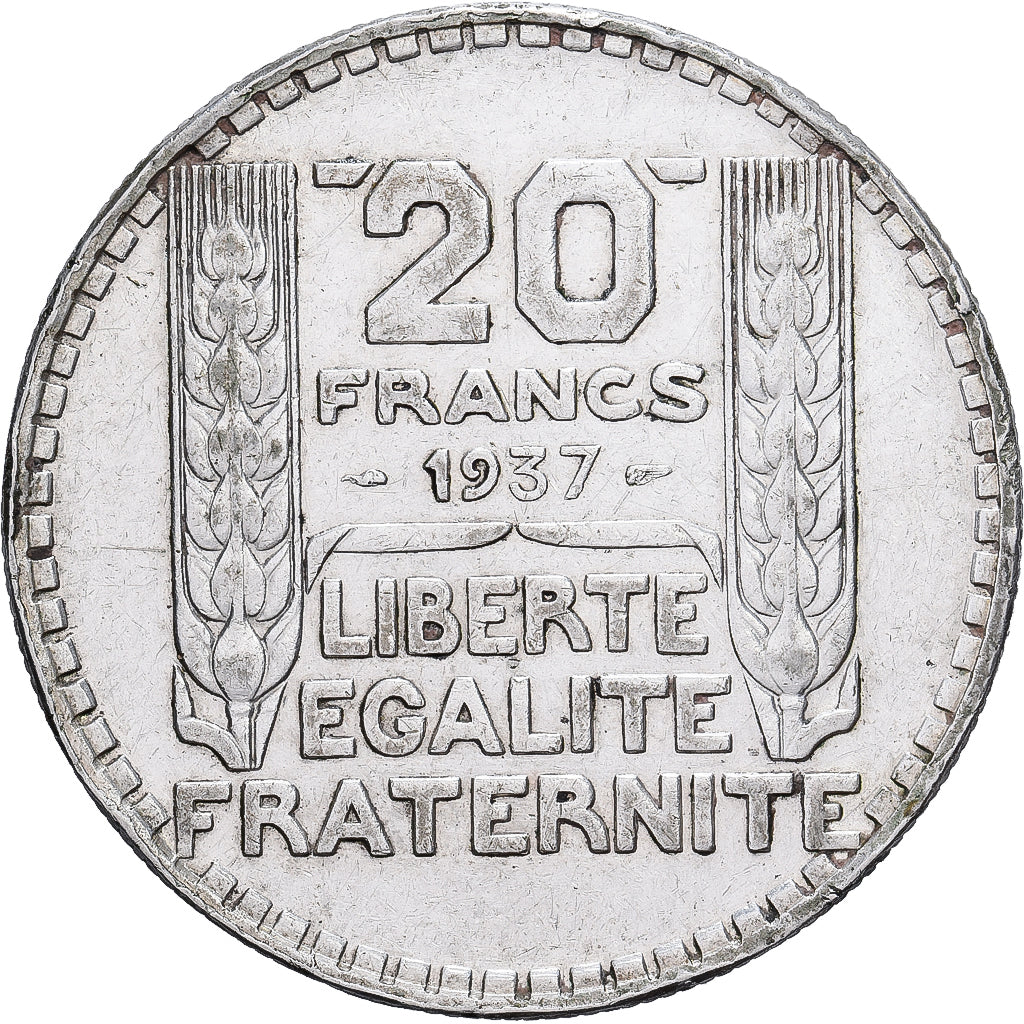 Frankrijk, 20 Francs, Turin, 1937, Paris, Zilver, ZF+, Gadoury:852, KM:879