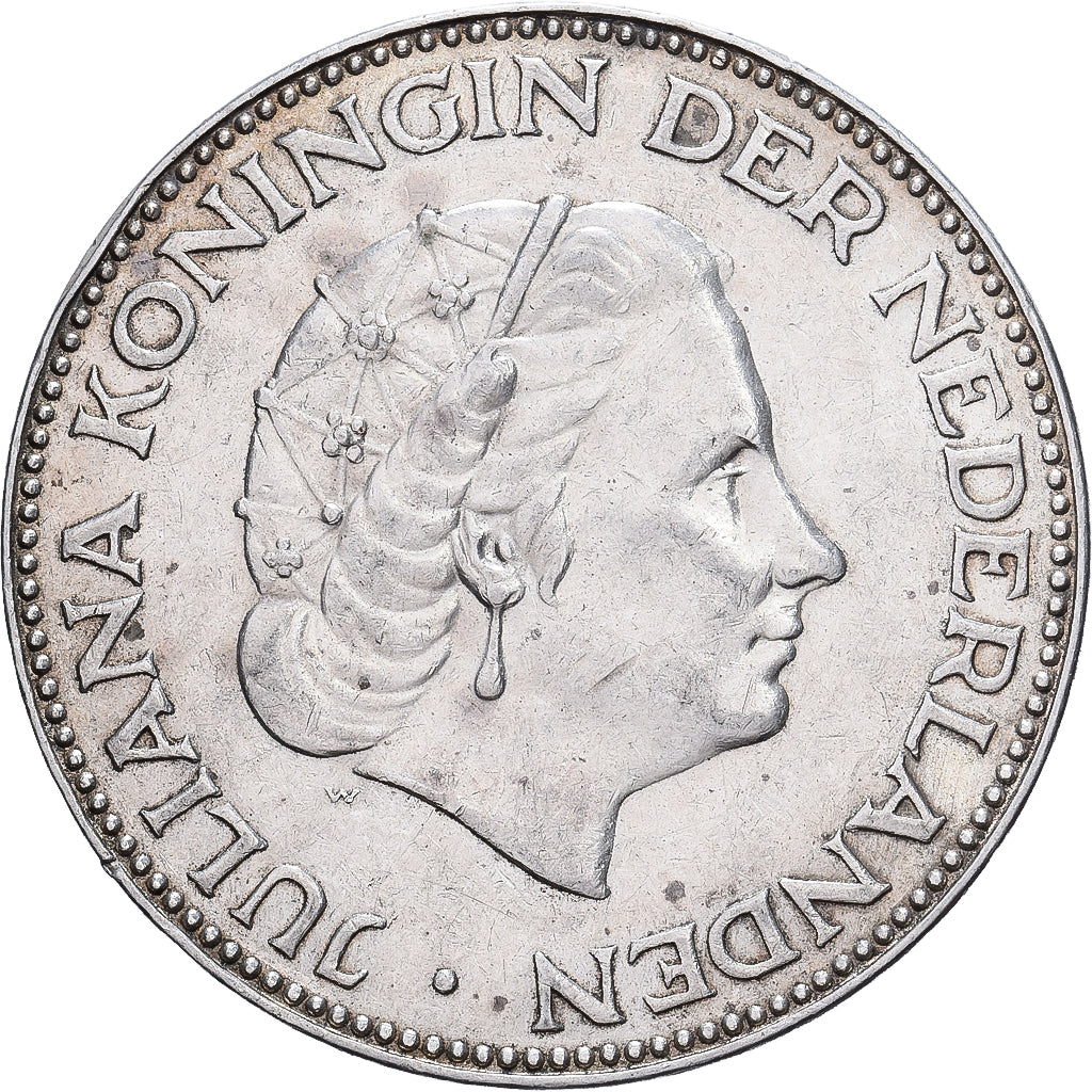 Países Baixos, Juliana, 2-1/2 Gulden, 1959, Prata, AU(50-53), KM:185