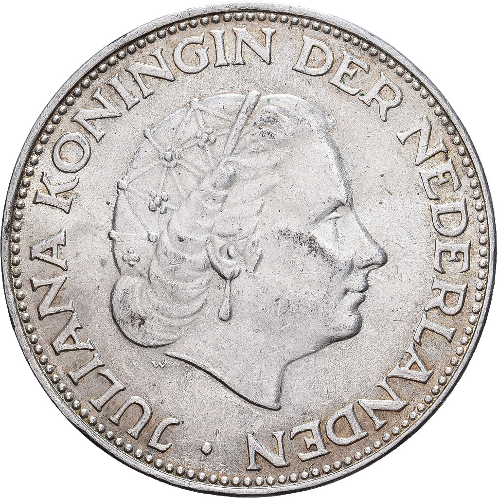Países Baixos, Juliana, 2-1/2 Gulden, 1966, Prata, AU(50-53), KM:185
