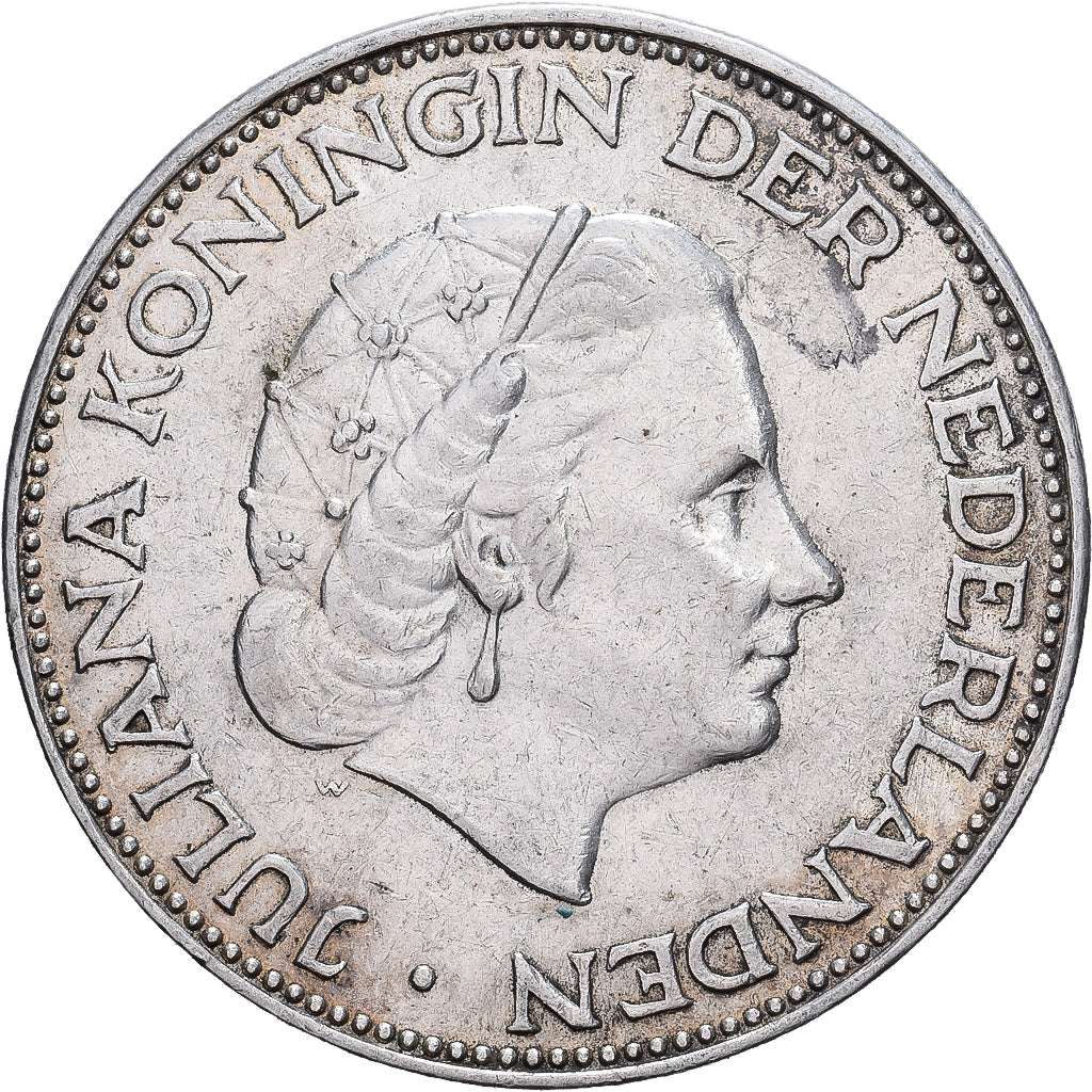Países Baixos, Juliana, 2-1/2 Gulden, 1961, Prata, AU(50-53), KM:185
