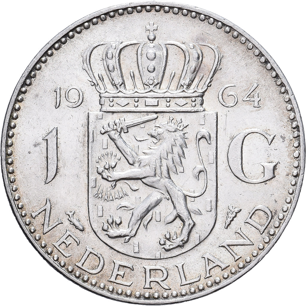 Países Baixos, Juliana, Gulden, 1964, Prata, AU(55-58), KM:184