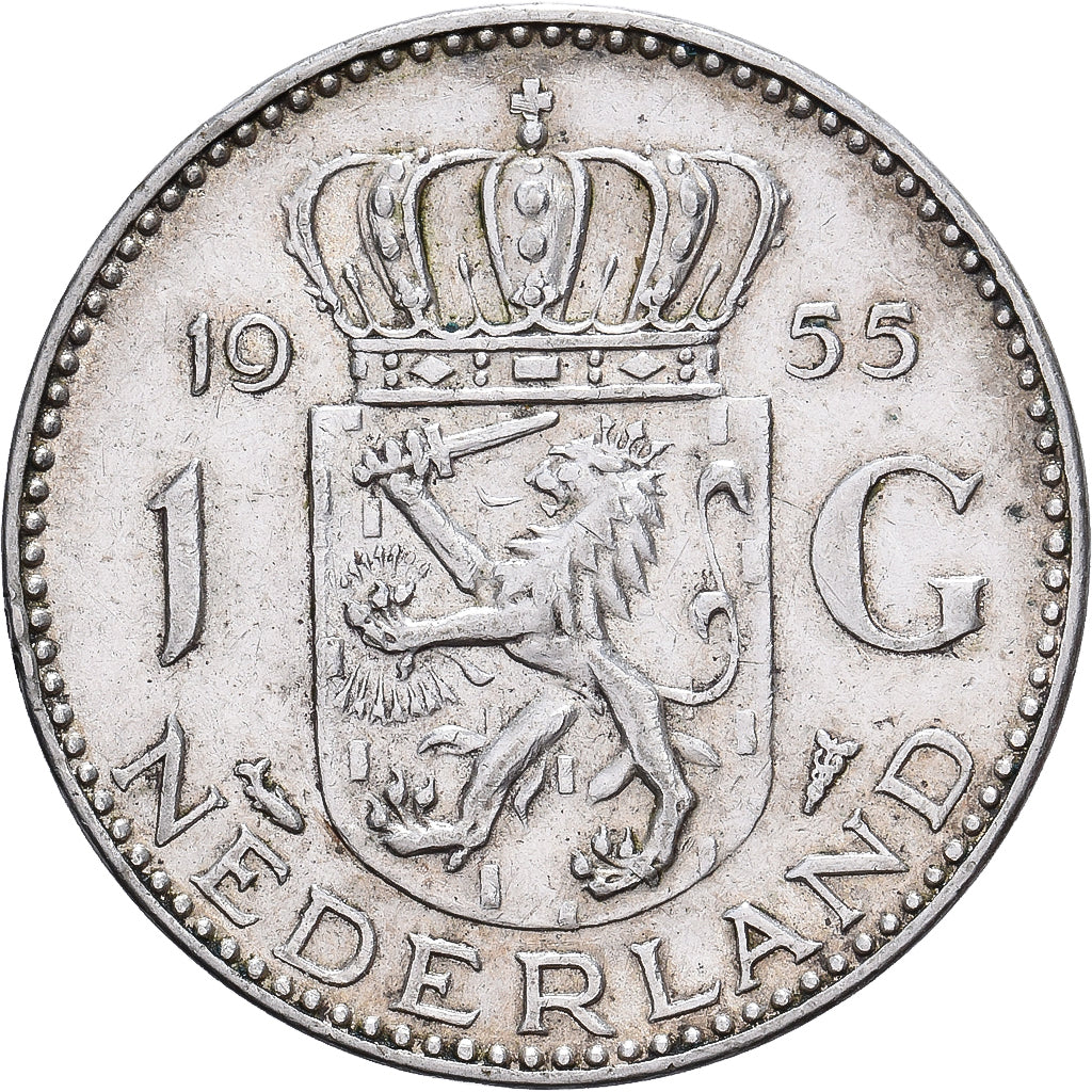Países Baixos, Juliana, Gulden, 1955, Prata, AU(50-53), KM:184