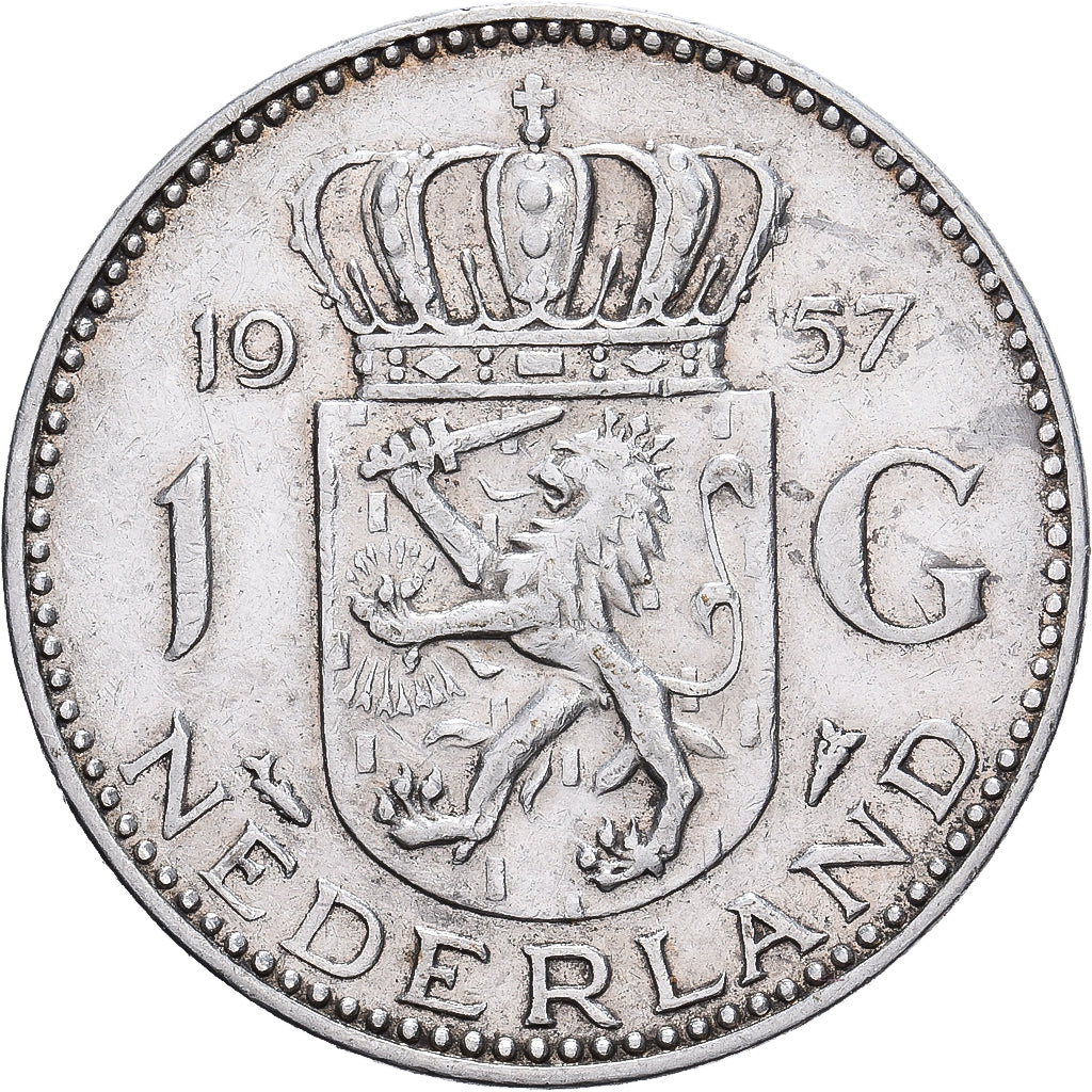 Países Baixos, Juliana, Gulden, 1957, Prata, AU(50-53), KM:184