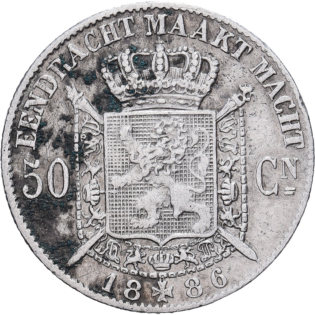 Belgien, Leopold II, 50 Centimes, 1886, Brussels, Silber, S+, KM:27