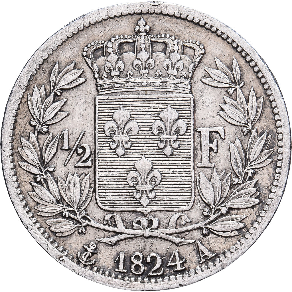 France, Louis XVIII, 1/2 Franc, 1824, Paris, Argent, TB+, Gadoury:401, KM:708.1