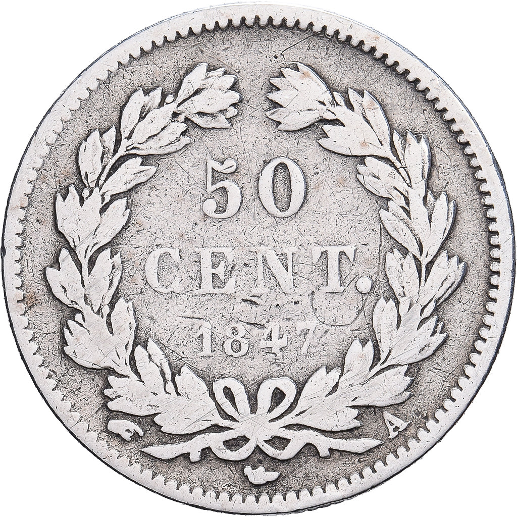 France, Louis-Philippe Ier, 50 Centimes, 1847, Paris, Argent, B+, Gadoury:410