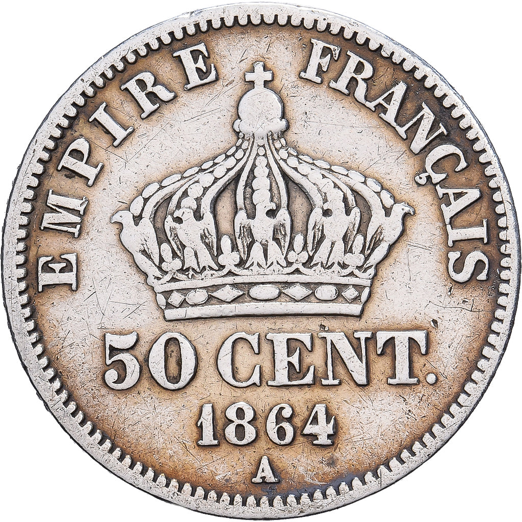 Frankrijk, Napoleon III, 50 Centimes, 1864, Paris, Zilver, FR+, Gadoury:417