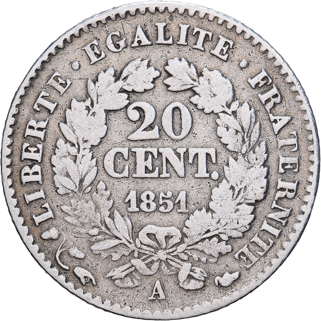 Frankreich, 20 Centimes, Cérès, 1851, Paris, Silber, S+, Gadoury:303, KM:758.1