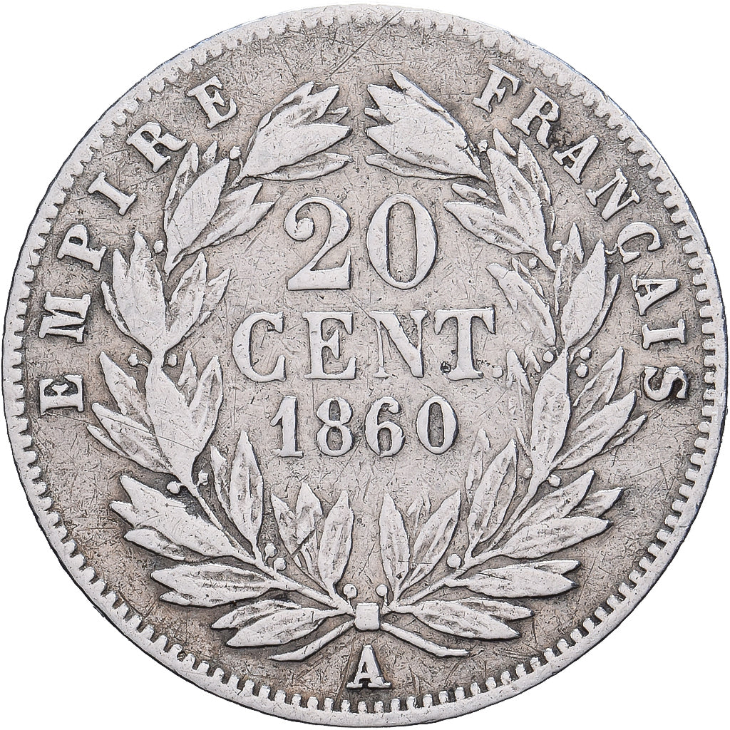 Frankreich, Napoleon III, 20 Centimes, 1860, Paris, Silber, S+, Gadoury:305