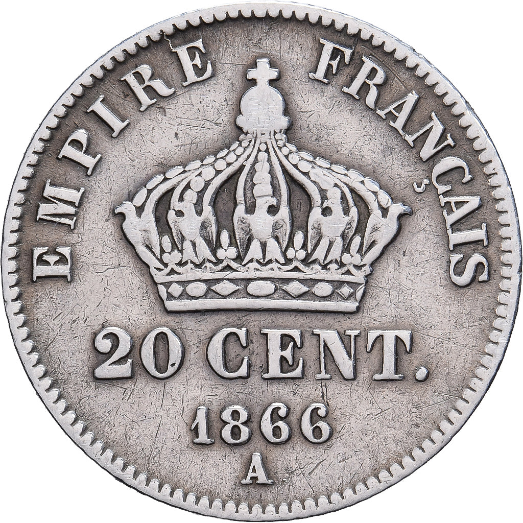 Frankreich, Napoleon III, 20 Centimes, 1866, Paris, Silber, S+, Gadoury:308
