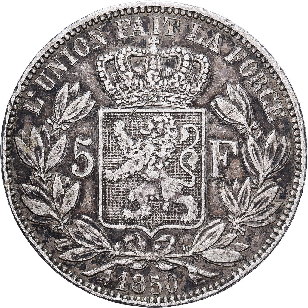 Belgia, Leopold I, 5 Francs, 5 Frank, 1850, Brussels, Srebro, EF(40-45), KM:17