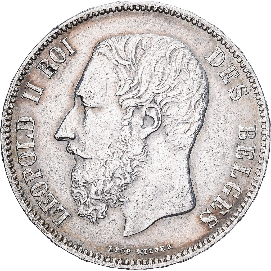Bélgica, Leopold II, 5 Francs, 5 Frank, 1873, Brussels, Tranche A, Plata, MBC