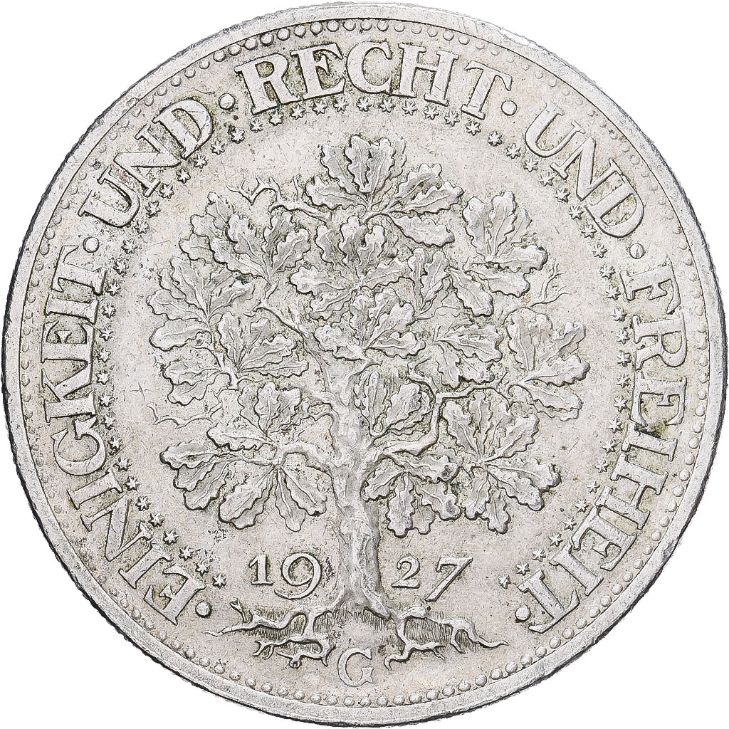 GERMANIA, REPUBBLICA DI WEIMAR, 5 Mark, 1927, Karlsruhe, Argento, BB+