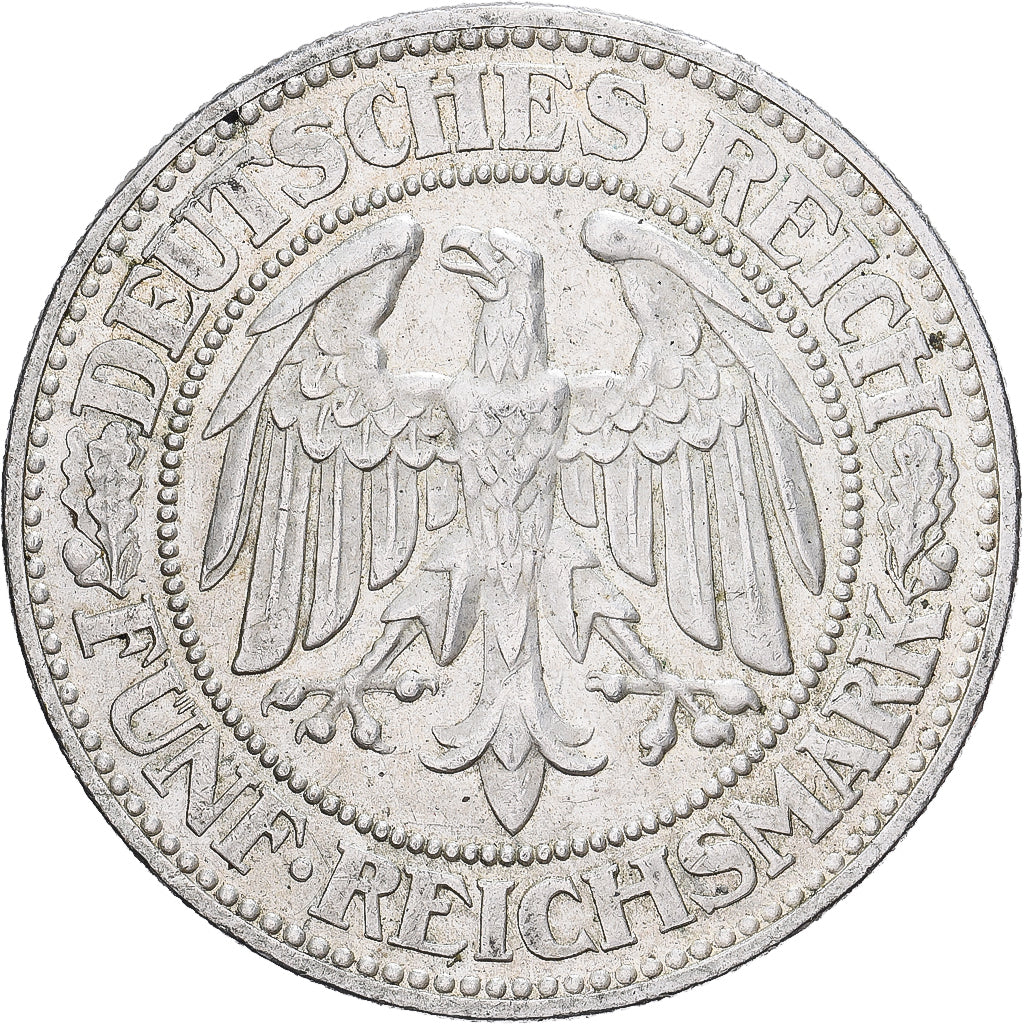 GERMANIA, REPUBBLICA DI WEIMAR, 5 Mark, 1927, Karlsruhe, Argento, BB+