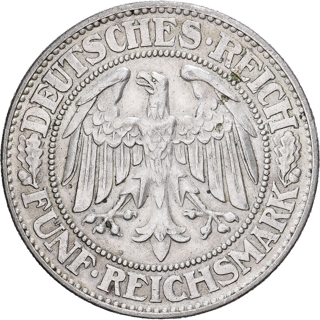 ALEMANIA - REPÚBLICA DE WEIMAR, 5 Mark, 1928, Stuttgart, Plata, MBC+