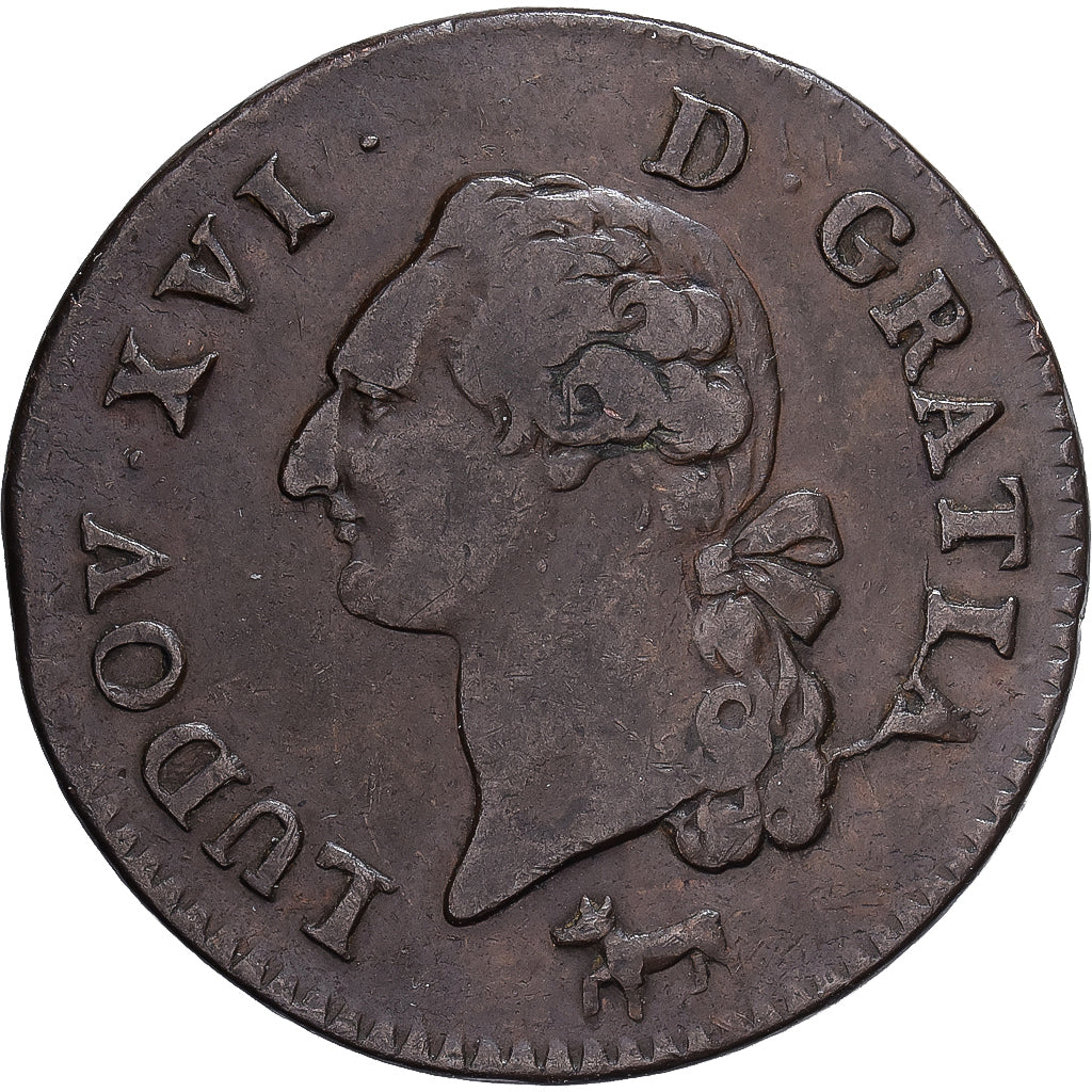 France, Louis XVI, Sol ou sou, 1782, Orléans, Cuivre, TTB+, Gadoury:350