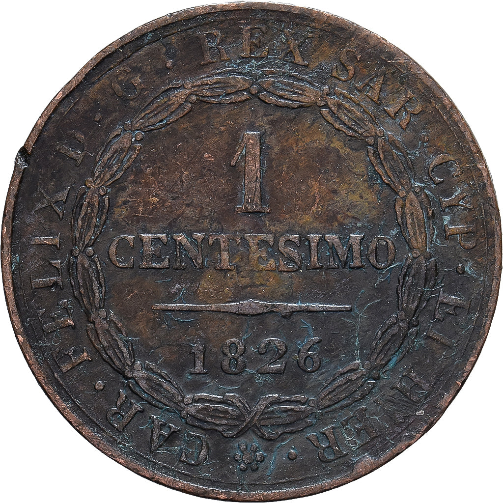 ESTADOS ITALIANOS, SARDINIA, Carlo Felice, Centesimo, 1826, Genoa, Cobre