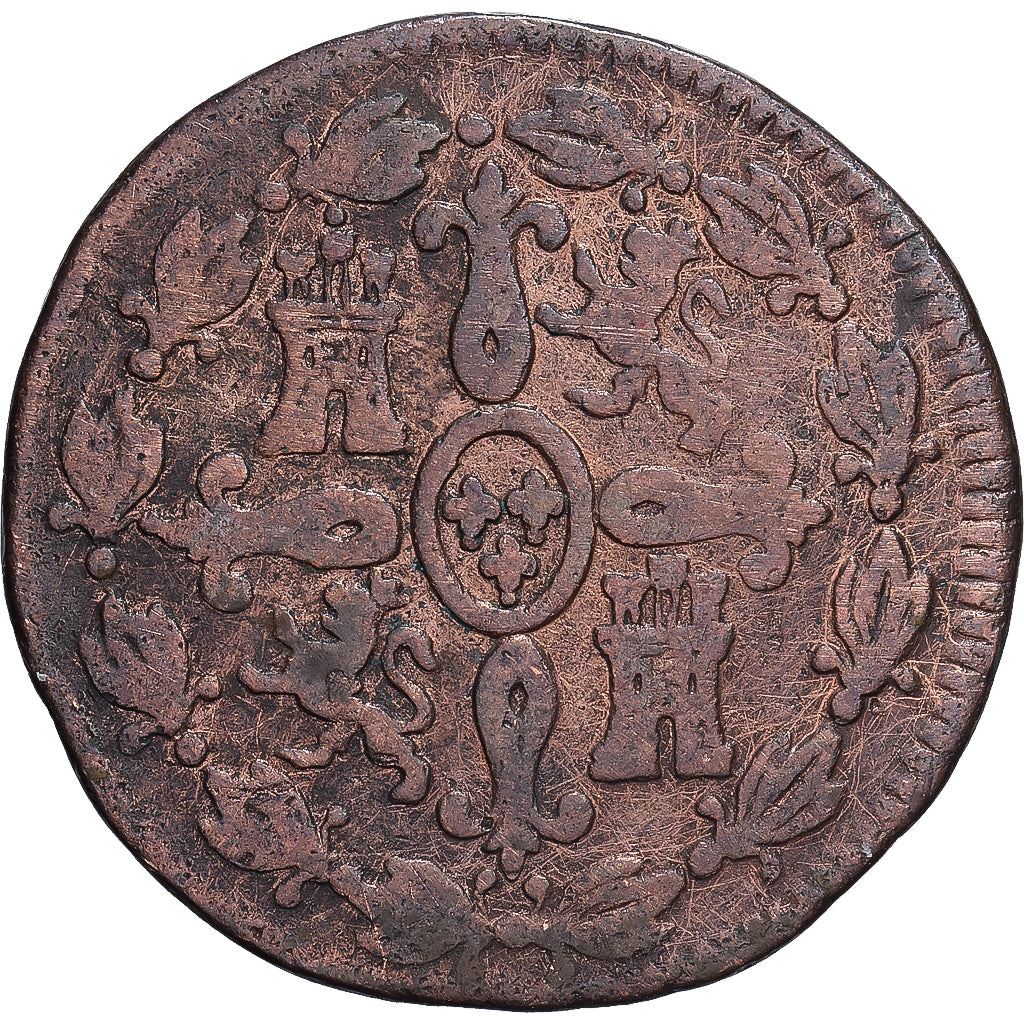 España, Fernando VII, 4 maravedis, 1827, Segovia, Cobre, BC, KM:489.2